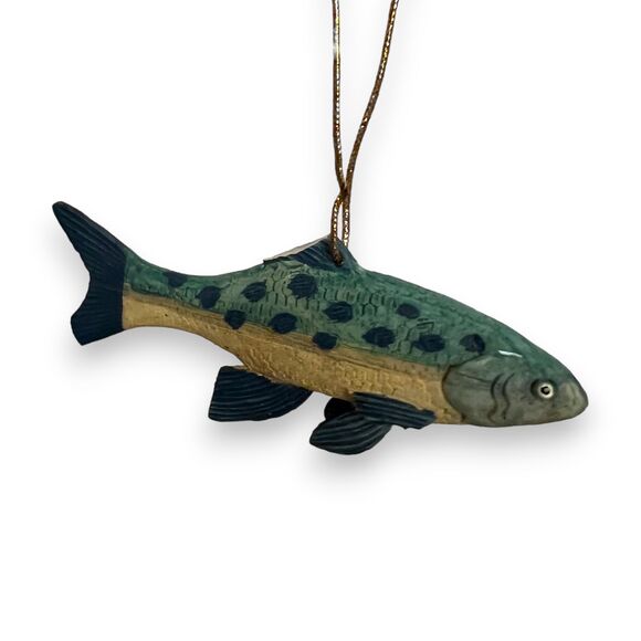 Hand-Carved & Painted Wooden Brown Trout Fish Ornament, Realistic, 3" - Picture 3 of 4